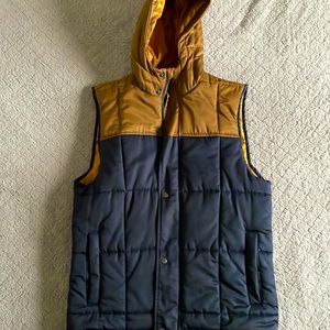 Iron Resin Hooded Puffer Vest blue and brown